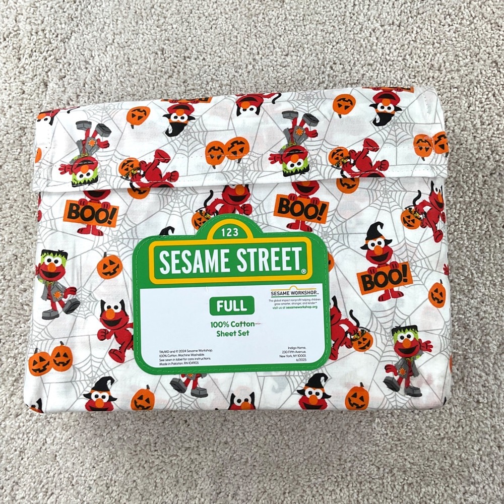 Sesame Street Halloween Elmo Full Sheet Set 100% Cotton 4pc Bedding New